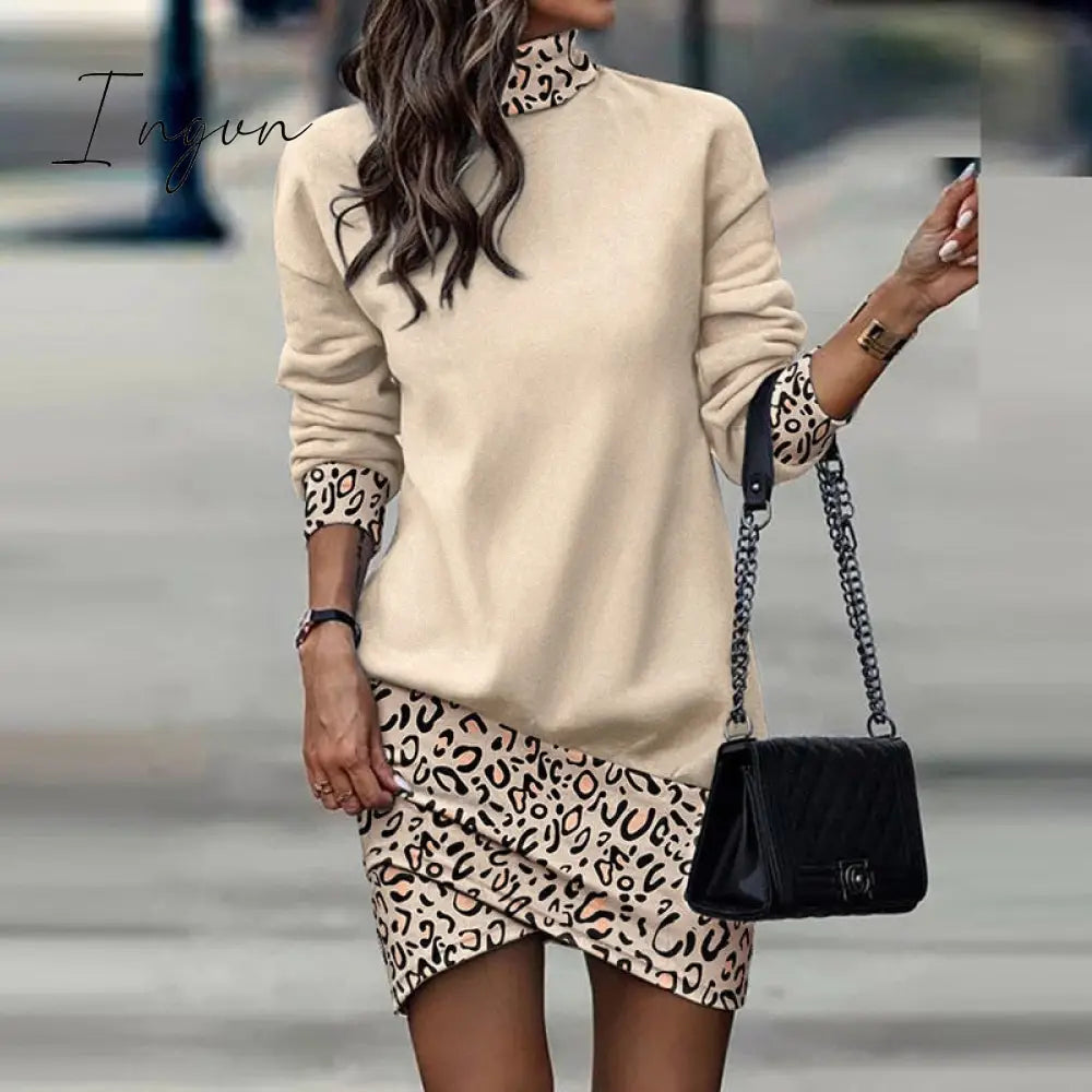Ingvn - Fall Ladies Dress Fashion Print Sexy One-shoulder Irregular Dress Casual Commuter Temperament Elegant Ladies Dress
