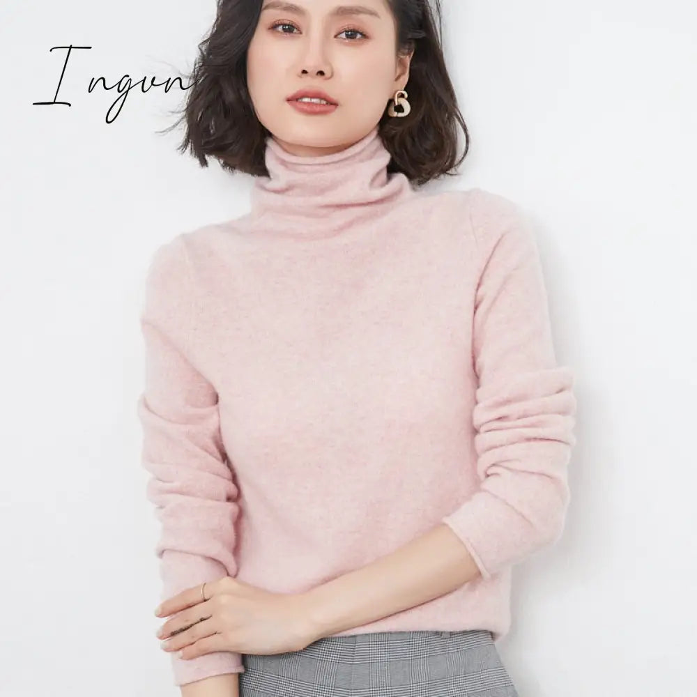Ingvn - 100% Pure Wool Cashmere Sweater Fall/Winter Pile Collar Pullover Korean Fashion Casual Knitted Tops Women Jacket Long Sleeve