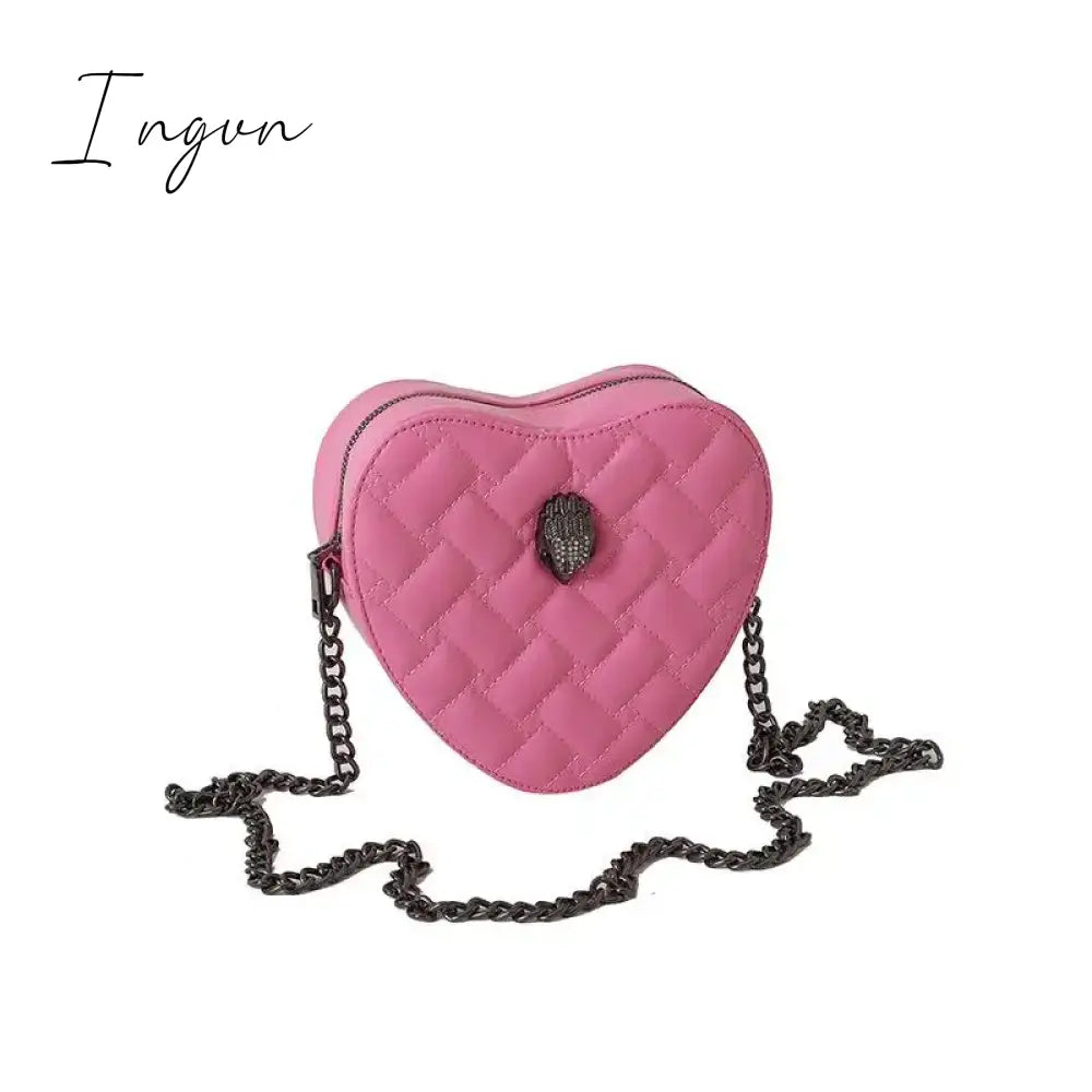 Ingvn - Women Simple Handbag Colorful Heart Shaped Bag 2024 Ladies Metal Shoulder Strap Crossbody Bag Eagle Pattern Design Rainbow Bag