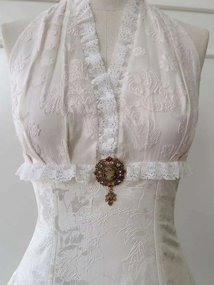 Brooch Women's Neck-mounted Dress Bandage Lace Hollow Out Sleeveless Backless V-Neck 2025 Spring New Dresses Female