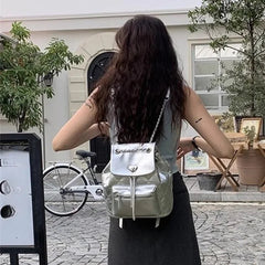 Ingvn  Silver Elegant Womens Backpack Fashion Casual Designer Small Aesthetic Backpacks Simple Literary Female Korean Popular Bag