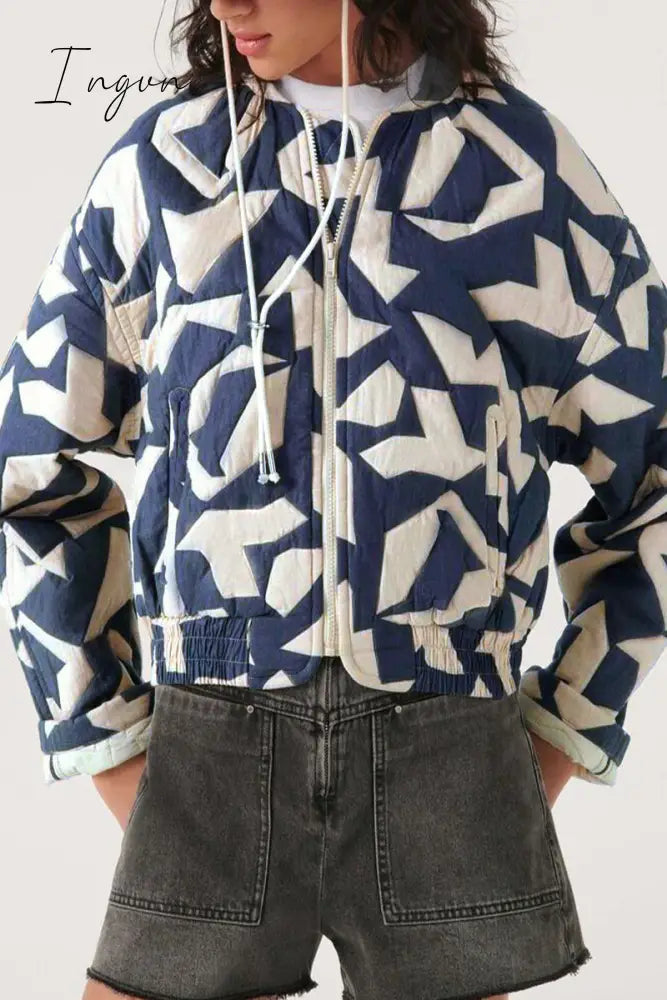 Ingvn - Street Geometric Printing Mandarin Collar Outerwear