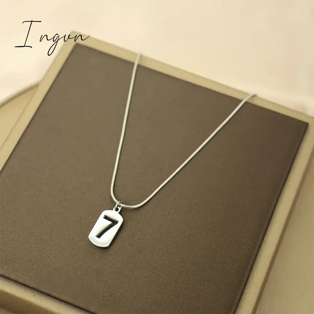 New Fashion Simple Lucky 7 Square Pendant Stainless Steel Necklace for Women Niche Design Elegant Party Jewelry Gifts