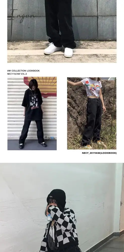 Ingvn - Retro Jeans Women Harajuku Vintage Black Street BF Style Chic College Teens Streetwear All-match Loose Fashion Femme Trousers