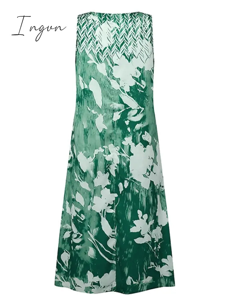 Ingvn - Women‘s Dress Set Two Piece Dress Midi Dress Green Blue Gray Half Sleeve Floral Print Summer Spring U Neck Casual 2023 S M L XL XXL 3XL