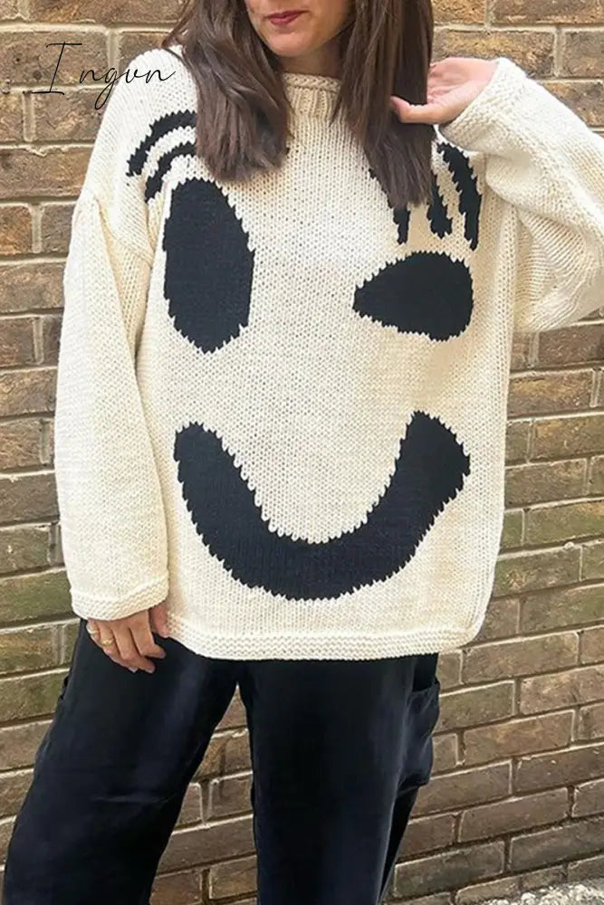 Ingvn - Casual Solid Contrast Weave O Neck Tops