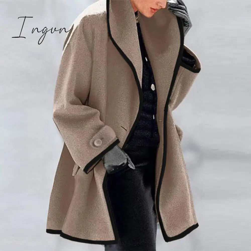 Ingvn - Fashion Trends Women Retro Single Button Solid Long Cardigan Jackets Autumn Long Sleeve Pocket Outwear Winter Hooded Blend Wool Coat Tops