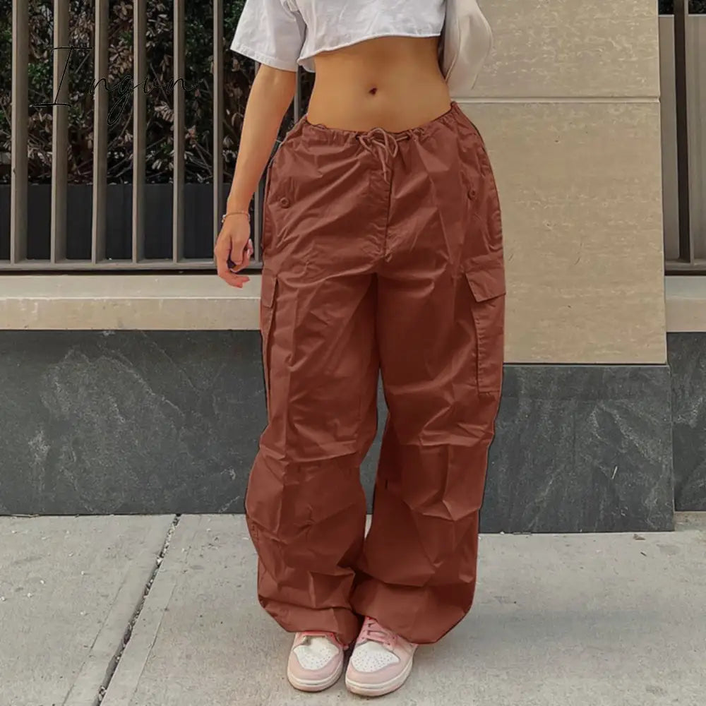 Ingvn - Y2K Clothing Oversized Plus Size Low Waist Parachute Loose Baggy Sweatpants Trousers Women Jogger Cargo Pants Streetwear Outfits