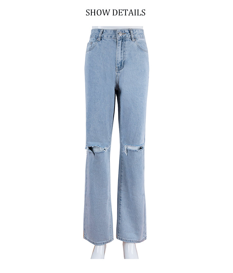 Voguable  Womens Loose Fit Jeans  Ripped Wide Leg For Women High Waist Blue Wash Casual Cotton Denim Trousers Summer Baggy Jean Pants