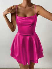 Mini Backless Ruffle Slingback Dress - Elegant Square Neck, High Elasticity Polyester, Solid Color, Knit Fabric, Perfect for Coquette Y2K Style Party Dressing - Womens Clothing for All Seasons