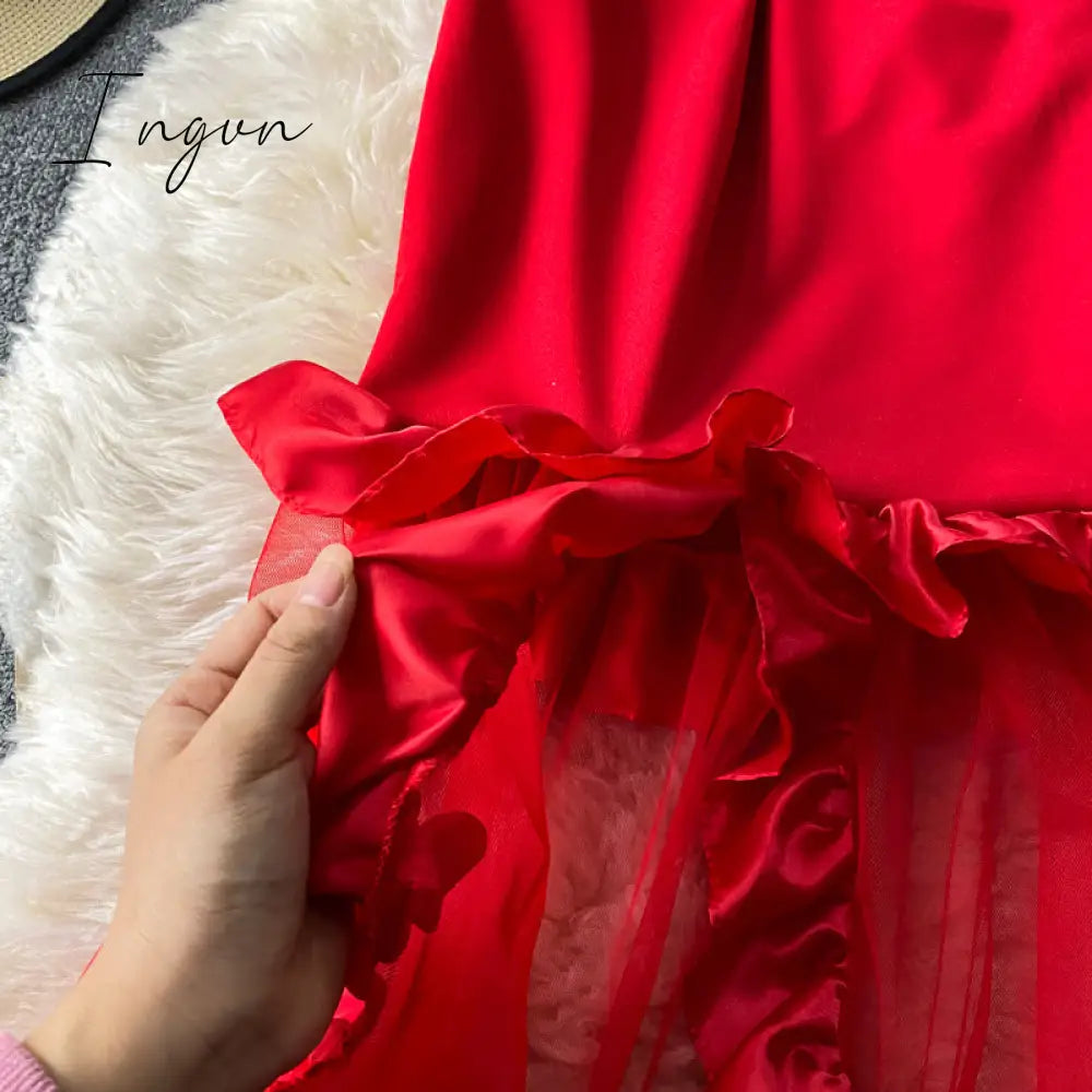 Ingvn - Trends high quality Women Spaghetti Strap Sexy Dress Strapless Bodycon Slim Red Dinner Party Dresses Mesh Patchwork Female Summer Long Dress