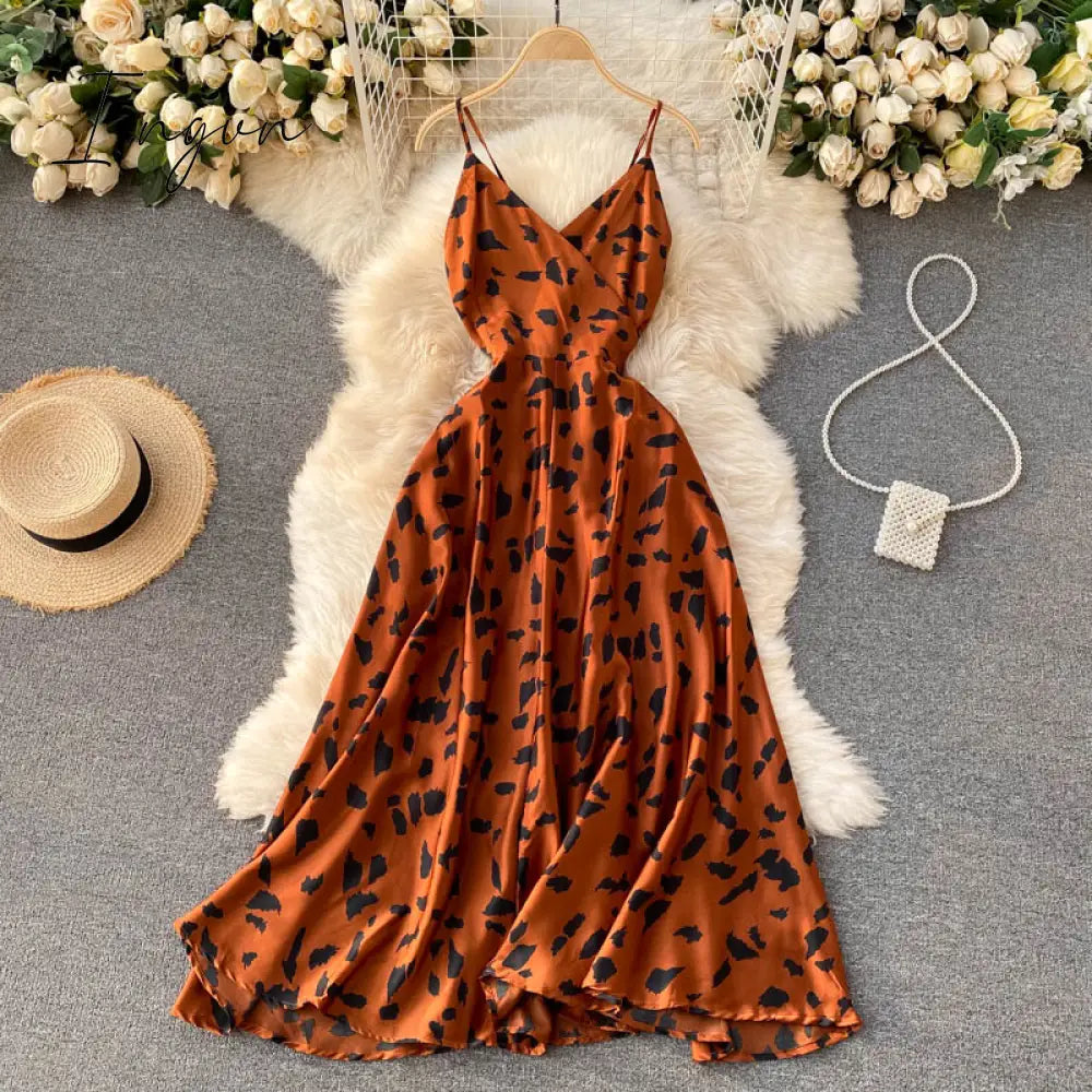 Ingvn - Boho Slim V Neck Summer bandage backless Maxi Long Dress Women Casual spaghetti strap Party Beach Holiday elegant tunic dress