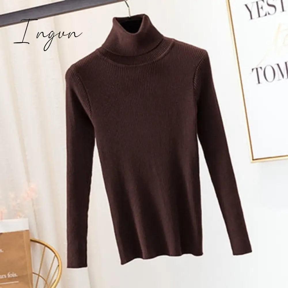 Ingvn - Autumn Winter Knitted Sweater Pullovers Turtleneck Sweater for Women Long Sleeve White Black Soft Female Jumper Clothing