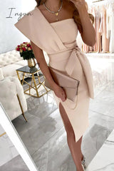 Ingvn - Casual Print Split Joint One Shoulder Pencil Skirt Dresses(4 colors)