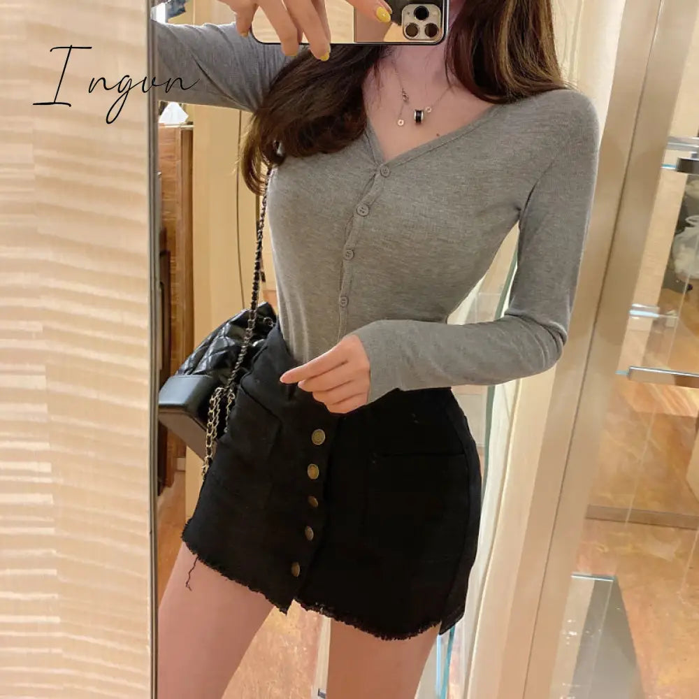 Ingvn - Summer Sexy Mini Skirt Women New Arrival Single Buttons High Waist Denim Shorts Skirt Black Or White A Line Jean Skirts