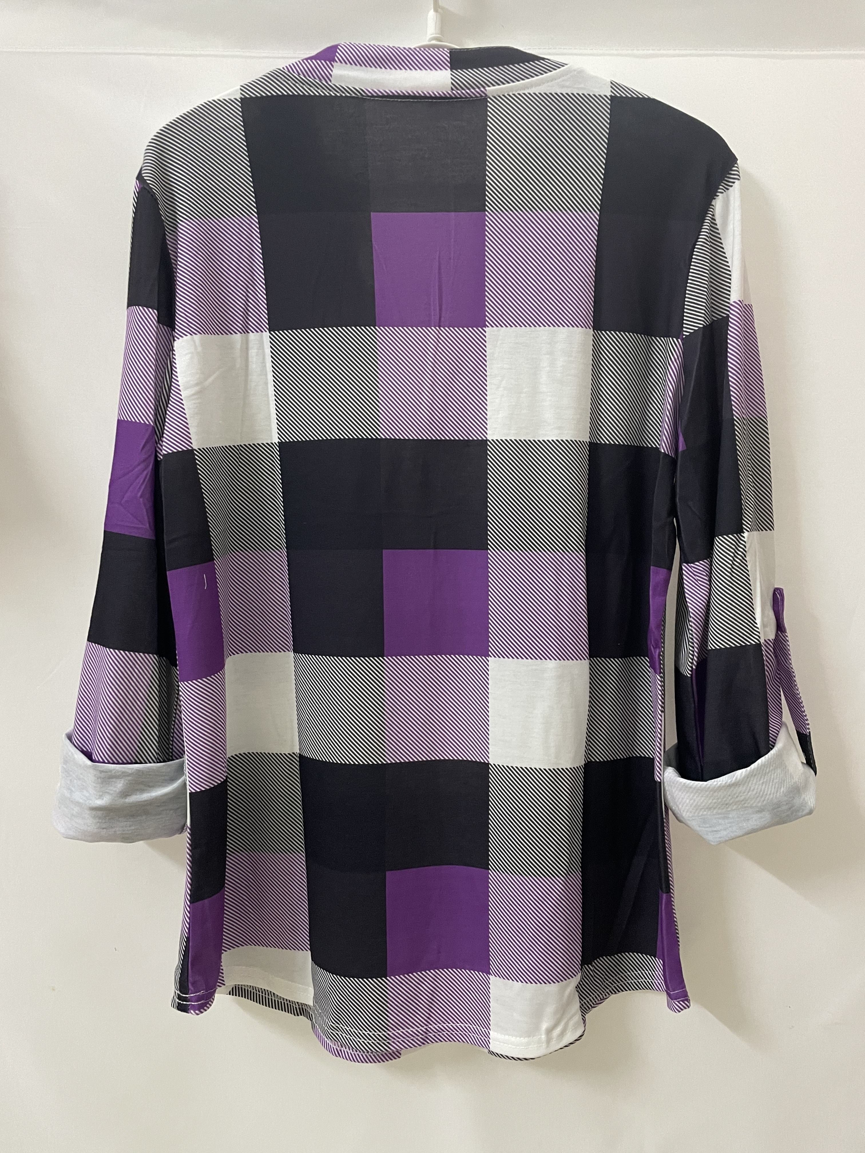 Casual Plaid Shirt, Long Sleeve V-neck Shirt, Casual Every Day Tops, Women's Clothing