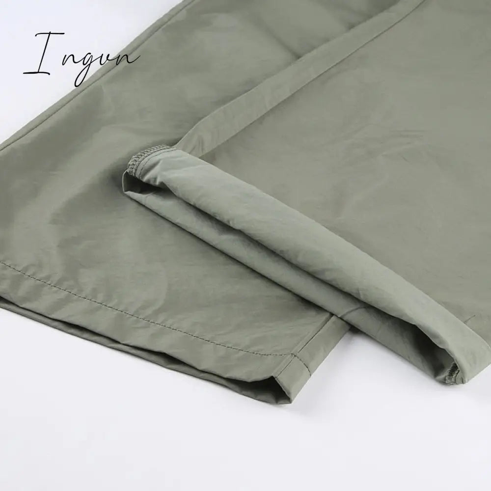 Ingvn - Joggers Baggy Wide Leg Sweatpants Sets Loose Drawstring Low Waist Streetwear Cargo Pants Turtleneck Top 2 Piece Set