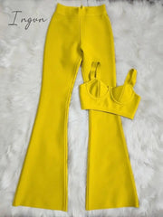Ingvn - Set 2 Pieces Strap Sleeveless Bustiers And Long Bell-Bottoms Trousers Sexy Celebrity Party Sheath Vestidos  Dobanmbd