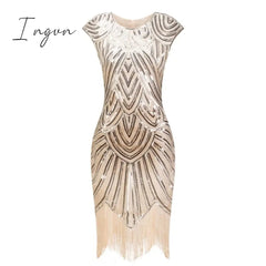 Ingvn - 1920s Flapper Dress Great Gatsby Dress O-Neck Cap Sleeve Sequin Fringe Party Midi Dress Vestido De Verano Summer Women Dress