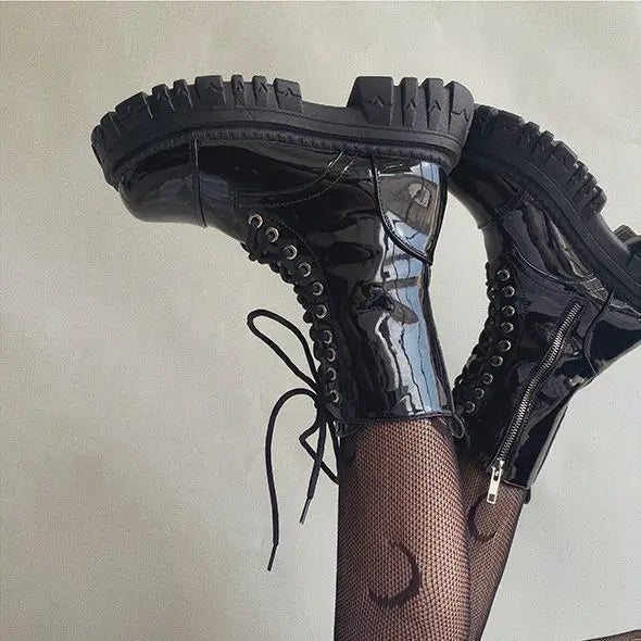 Ingvn  Short Shoes for Woman Combat Booties Punk Style Footwear Waterproof Women's Ankle Boots with Laces Lace-up Biker New Rock In Y2k