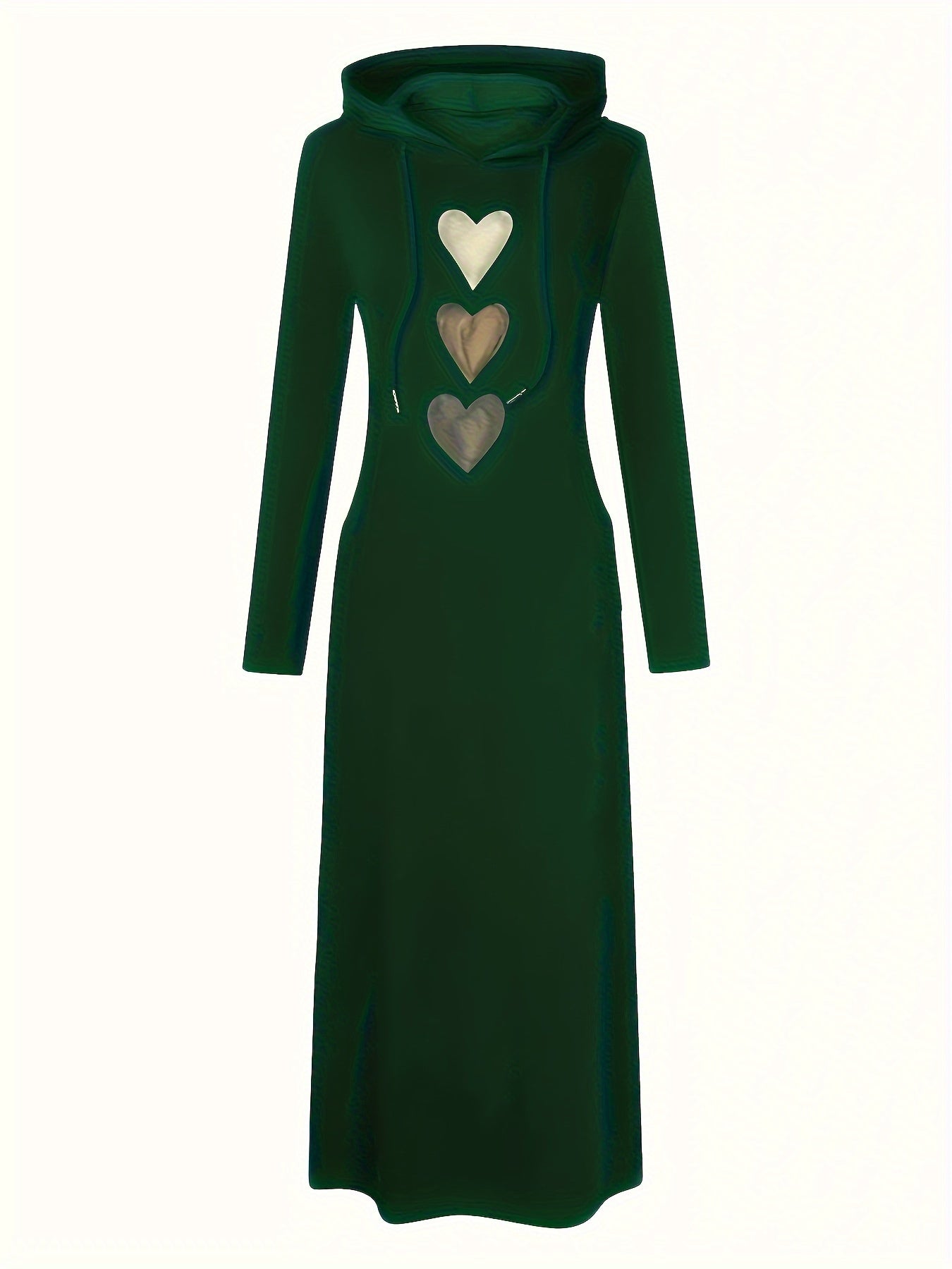 Chic Heart Print Drawstring Hooded Maxi Dress - Women's Casual Long Sleeve Fall & Winter Clothing - Soft, Cozy, and Versatile Fashion for Everyday Wear