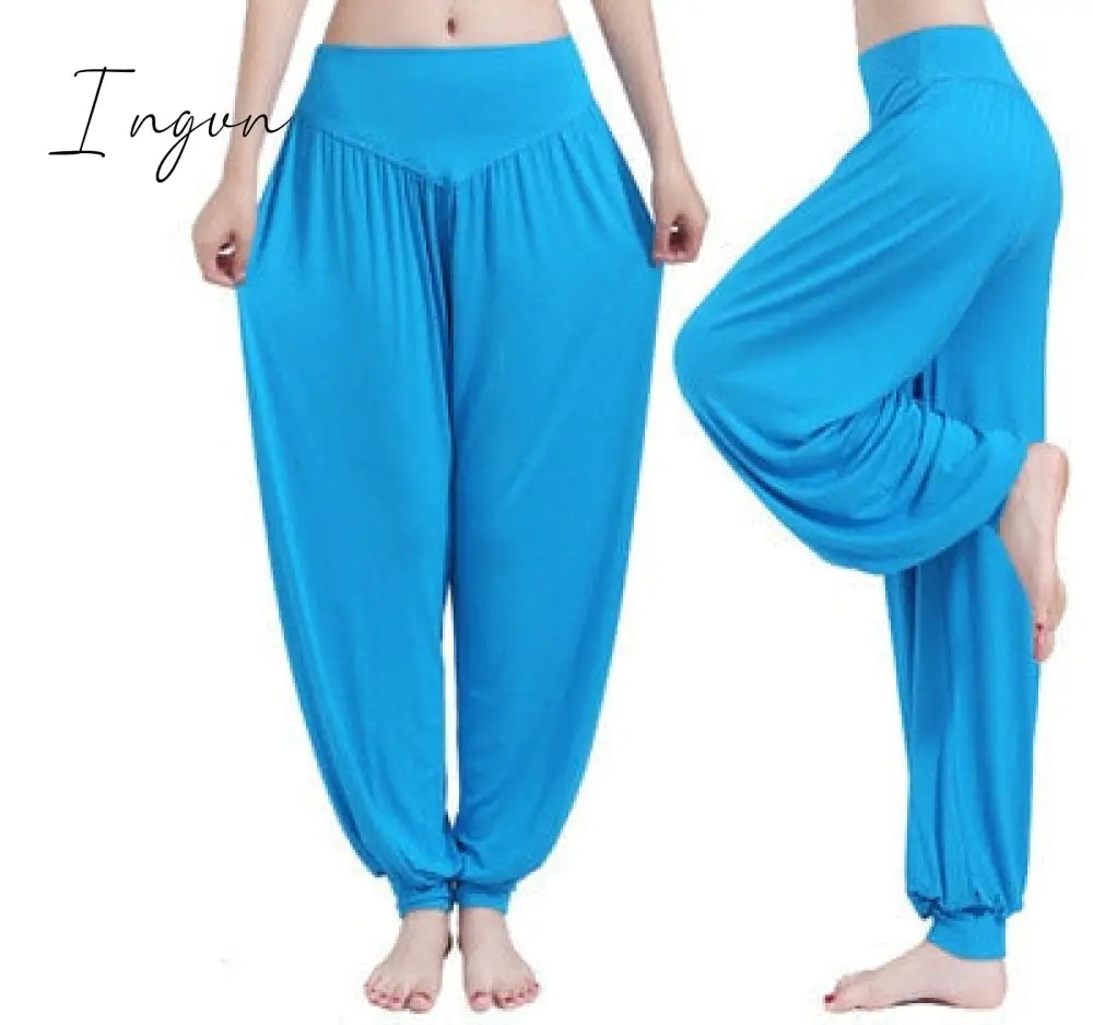 Ingvn - Women Harem Pants Casual Loose Cotton Solid Elastic Waist Wide Leg Pants Plus Size Loose Long Bloomers Trousers 15 Colors