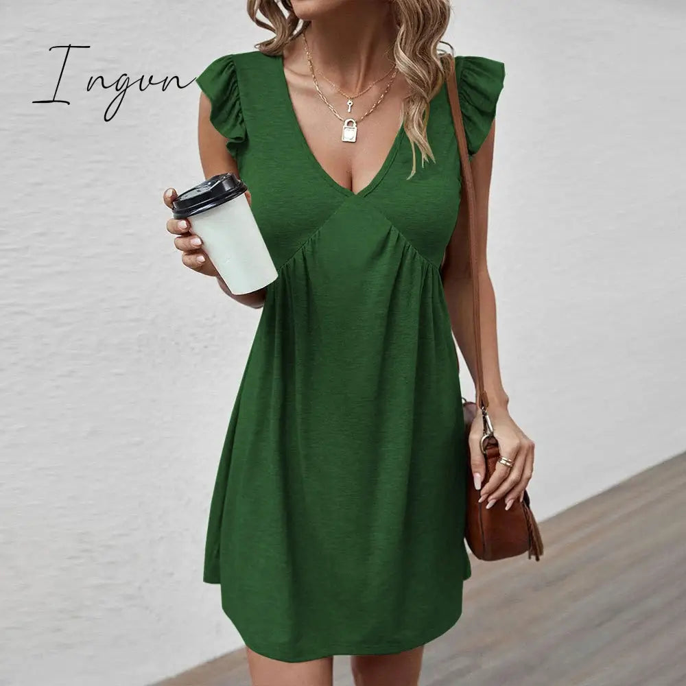 Ingvn - 2023 Summer New European and American Women's V-neck Sexy Loose Relaxed Sleeveless Tank Top Dress