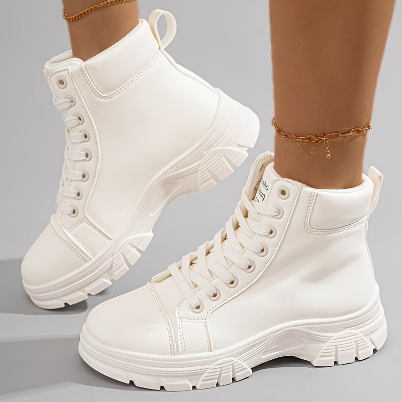 Women's Winter Snow Boots - Casual High-Top, Warm & Comfy with Lace-Up Design, Round Toe, Thick Sole, PU Cover, Rubber Sole