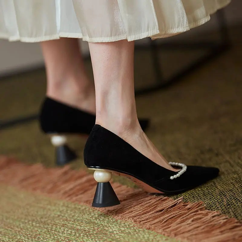 Pointed Toe White Women's Summer Footwear Shoes for Woman Pumps Pearl High Heels Black on Heeled Wedding Bride Shoe 39 Y2k