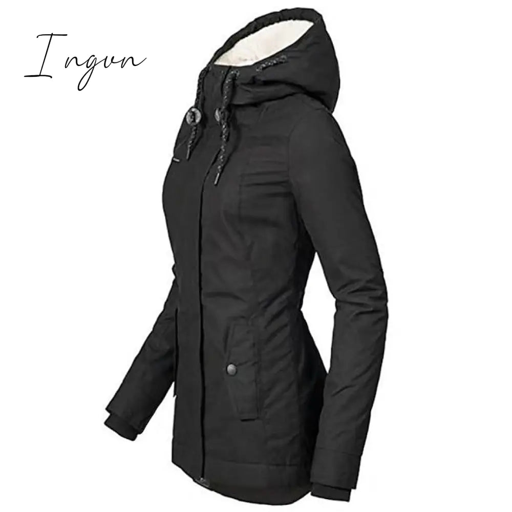 Ingvn - Women's Parka Street Fall Winter Long Coat Windproof Warm 3 in 1 Loose Casual Sports Jacket Long Sleeve Solid Color Zipper Purple Blushing Pink  Waterpoof  Daily Wear Down  Parkas  Lined