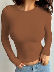 Womens Comfortable Long Sleeve T-Shirt - Versatile Crew Neck, Soft for Spring & Fall Wear