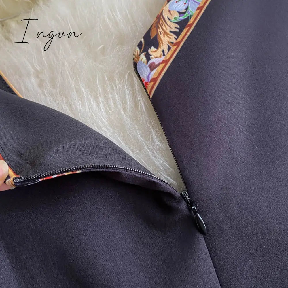 Ingvn - Spring Autumn Elegant 2 Piece Set Overalls Dress Women Bow Collar White Shirt Top+ Irregular Flower Print V-Neck Vest Dress