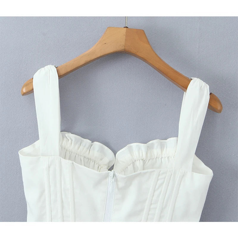 Women White Camisole Corset Tops Fitted Slim Cotton Summer Top Sexy Going Out Bodyshaper Bustier Tank Top