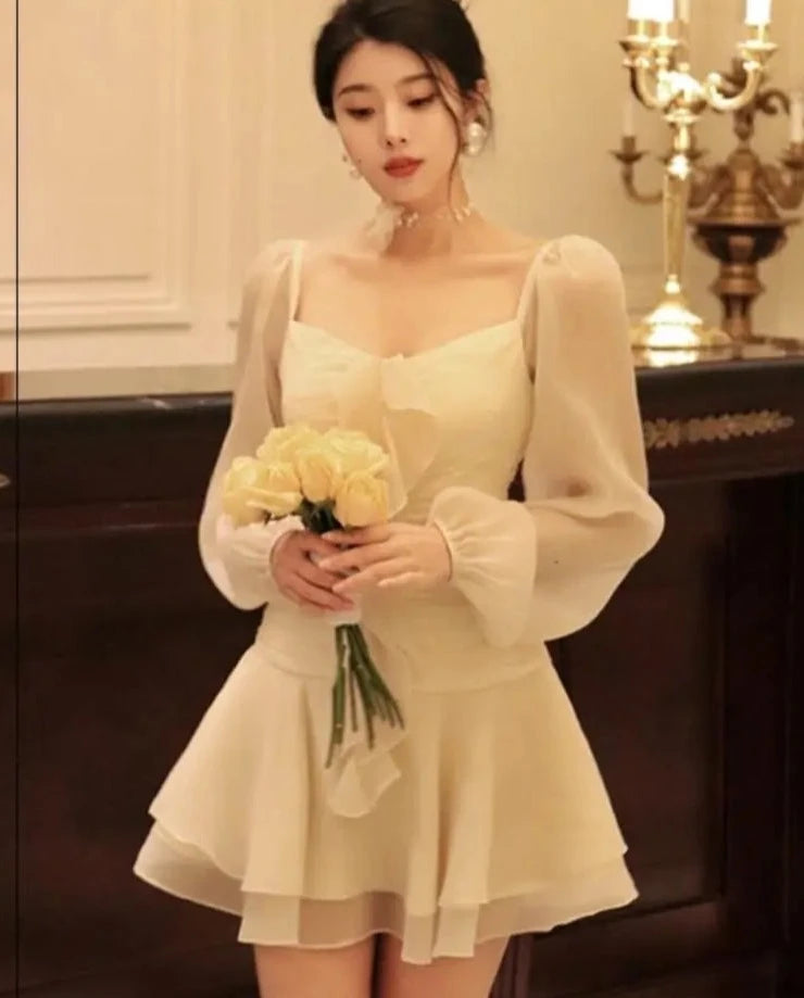 Women Spring Fashion Ruffles Mini Dress Elegant Casual Long Sleeve Birthday Evening Party Vestidos Summer Female One Pieces Robe