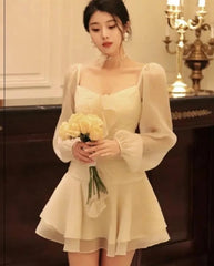 Women Spring Fashion Ruffles Mini Dress Elegant Casual Long Sleeve Birthday Evening Party Vestidos Summer Female One Pieces Robe