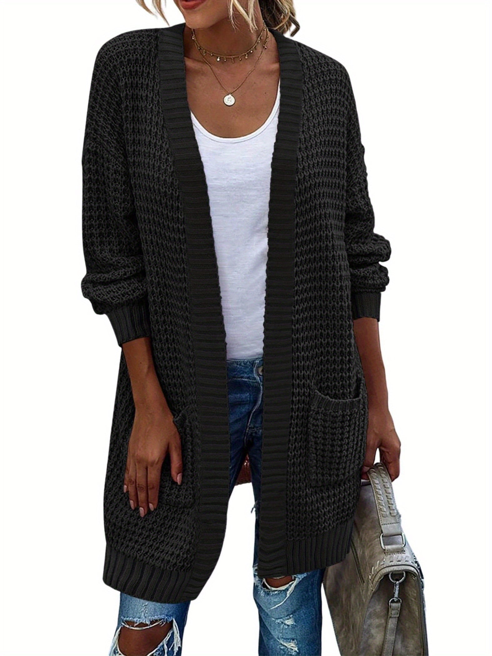 New Season Women's Oversized Lantern Sleeve Open Front Chunky Knit Fall Sweater Cardigan with Cozy Outwear Design