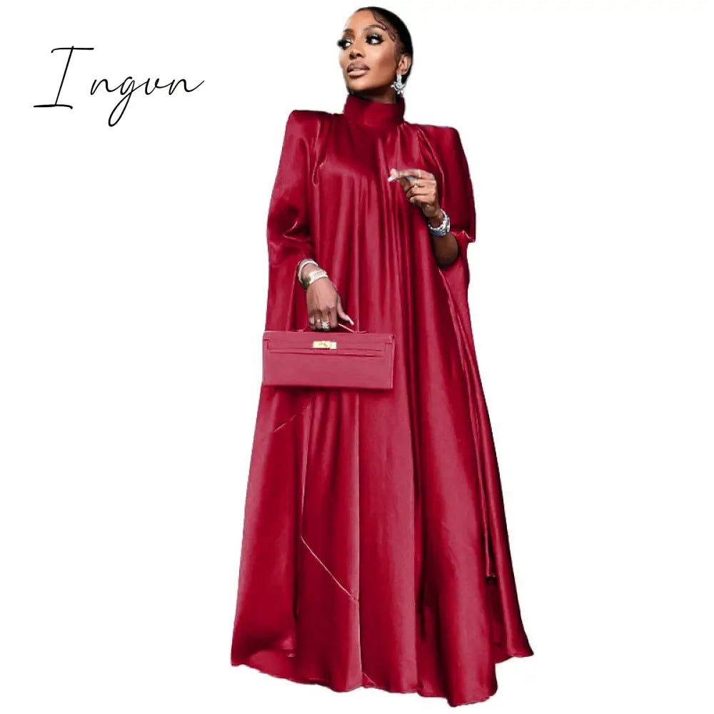 Ingvn - Women Oversized Dresses Mock Neck Batwing Sleeve Loose Large Sparkly Robes Vintage Blue Party Event Occasion Christmas Gowns