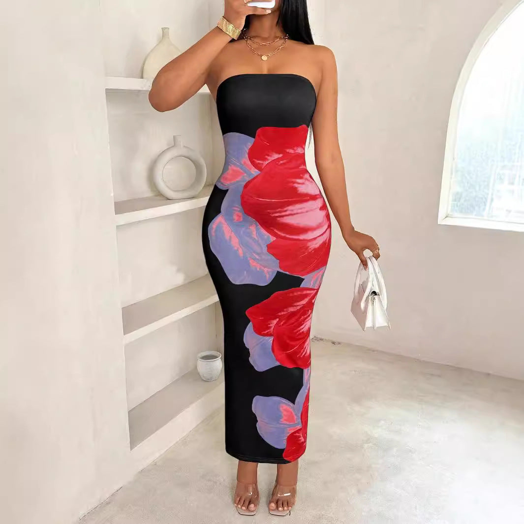 Pphmm going out outfits New SheIn Women Slim off Shoulder Contrast Color Floral Print Elegant Fashion Dress