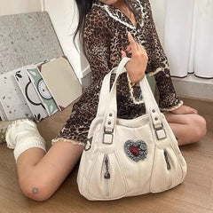 Ingvn  Fashion Y2k Shoulder Bag for Women Vintage Gothic Large Capacity Tote Bag Love Heart Pu Leather Advanced New Female Handbag