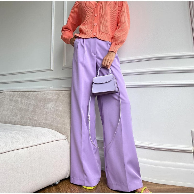 Voguable  Women High Waist Pants Casual Loose Office Lady Trousers Spring Summer New Fashion Solid Wide Leg Floor-Length Pants Female
