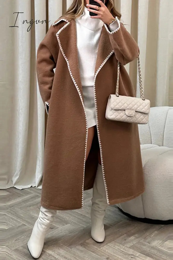 Ingvn - Elegant Solid Embroidered Turndown Collar Outerwear