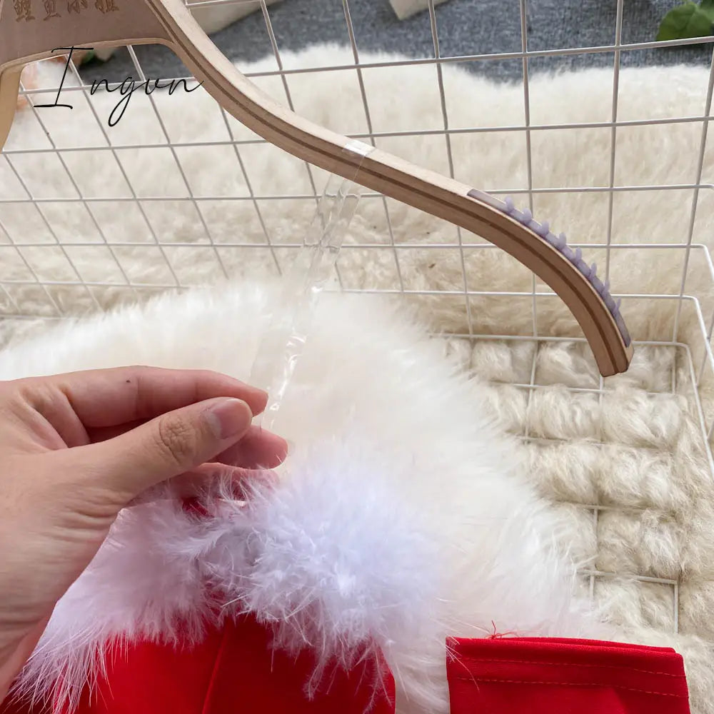 Ingvn - Gifts For Women Elegant Dress For New Year Strapless Backless Furry Sexy Short Mini Christmas Dress Navidad Red Party Dress Femme
