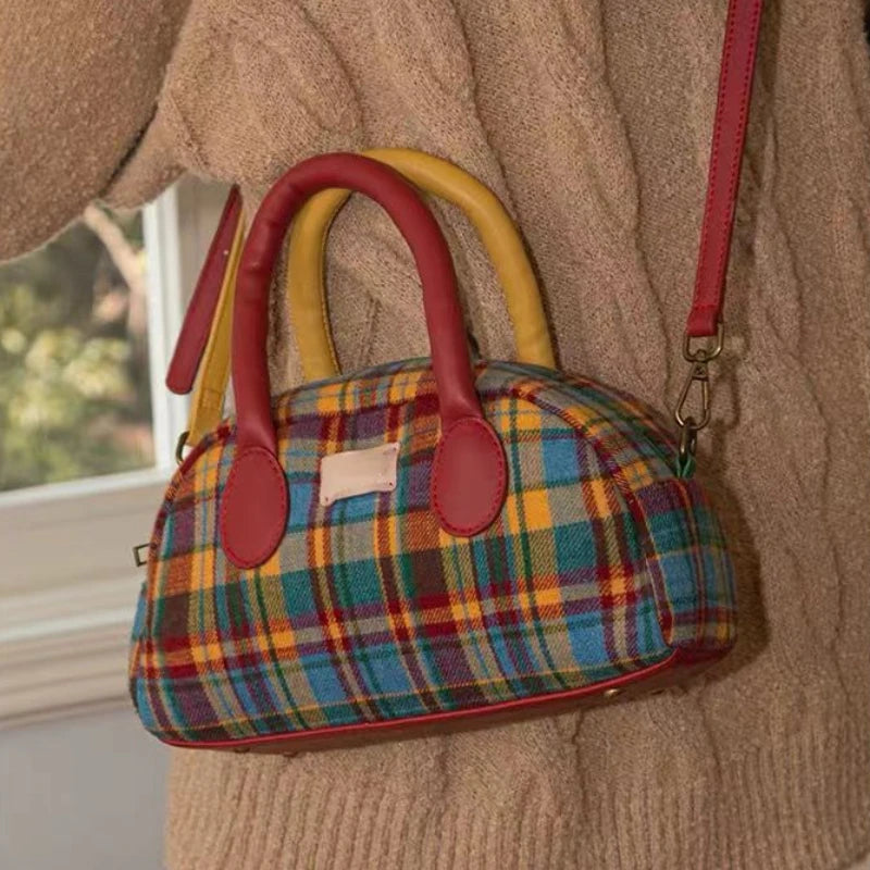 INGVN  Fashion Handbag for Women Vintage American Style Plaid Fresh Cute Shoulder Bag New Luxury Designers Zipper Crossbody Bag