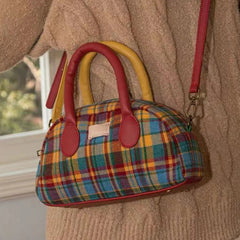 INGVN  Fashion Handbag for Women Vintage American Style Plaid Fresh Cute Shoulder Bag New Luxury Designers Zipper Crossbody Bag