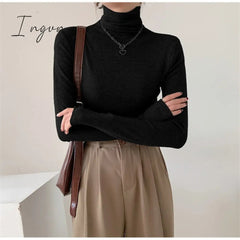 Ingvn - Autumn Women Pullover Tops Female Knitted Sweaters Solid Concise Turtleneck Elasticity Elegant Office Lady Casual All Match
