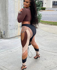 Mesh Patchwork Print Leggings Women Hipster Y2K Stitching Color Match Sheath Pants High Waist Body-Shaping High Streetwear