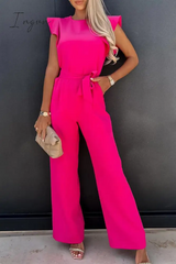 Ingvn - Casual Solid Flounce O Neck Straight Jumpsuits(3 colors)