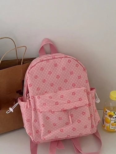 INGVN  Mini Japanese Sweet Floral Print Backpack Casual Y2k Aesthetic Preppy Schoolbags Women Kawaii All Match Backpacks for Students