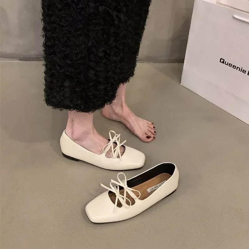 Double Bowknot Women Mary Jane Shoes New Spring Summer Square Toe Dress Flat Shoe Ladies Red Soft Sole Laofers Shoe Zapatos