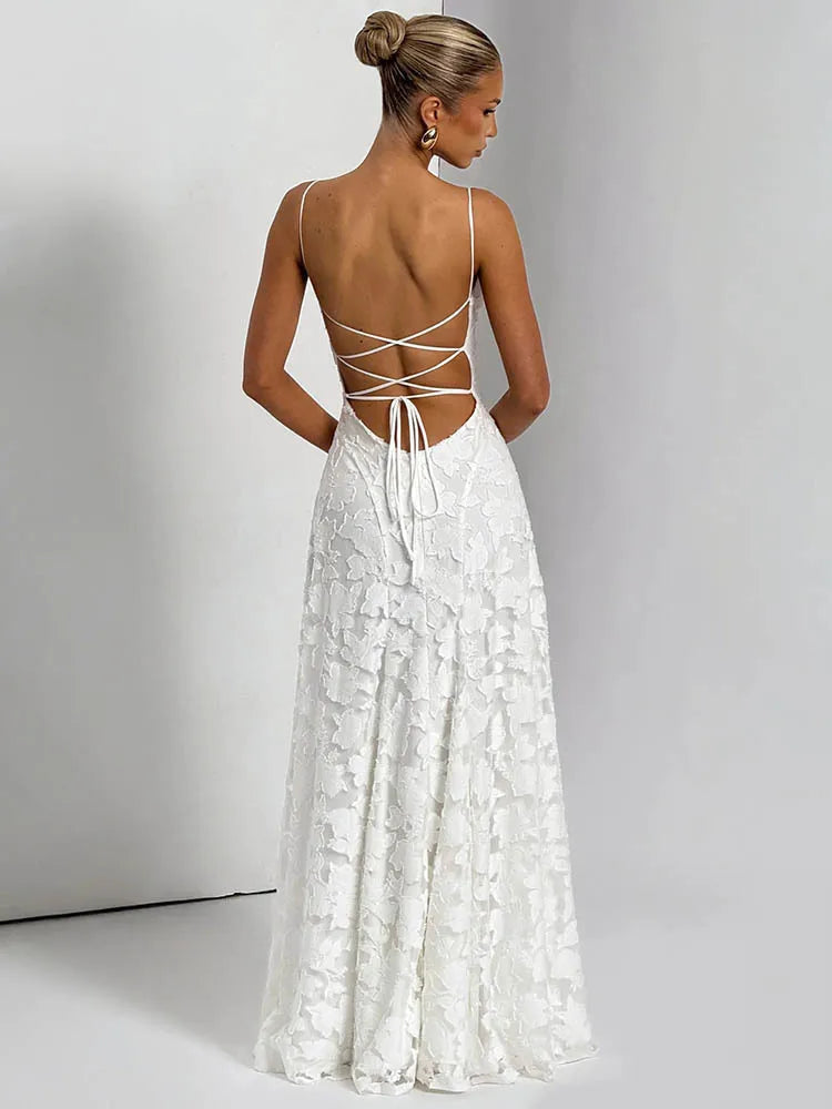 Spaghetti Strap Backless Sexy Maxi Dress Women Gown Fashion Off-shoulder Sleeveless Lace-up Evening Club Party Dress